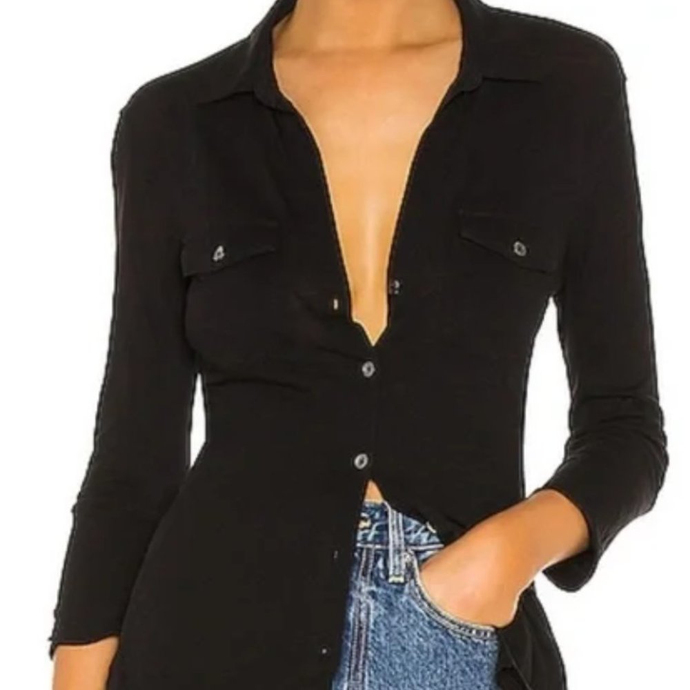 Standard James Perse Soft Cotton Black Button Down Long Sleeve Top SZ L